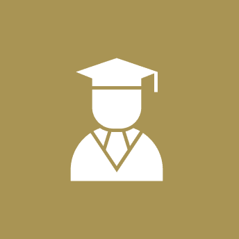Graduate icon on a gold background.